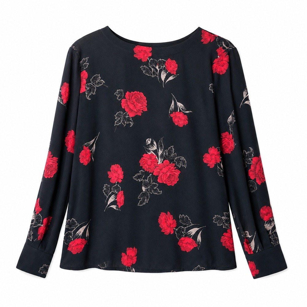 Alfred Dunner Capitol Hill Blouse Womens 14 Navy Red Rose Floral New 5037 5 M 10